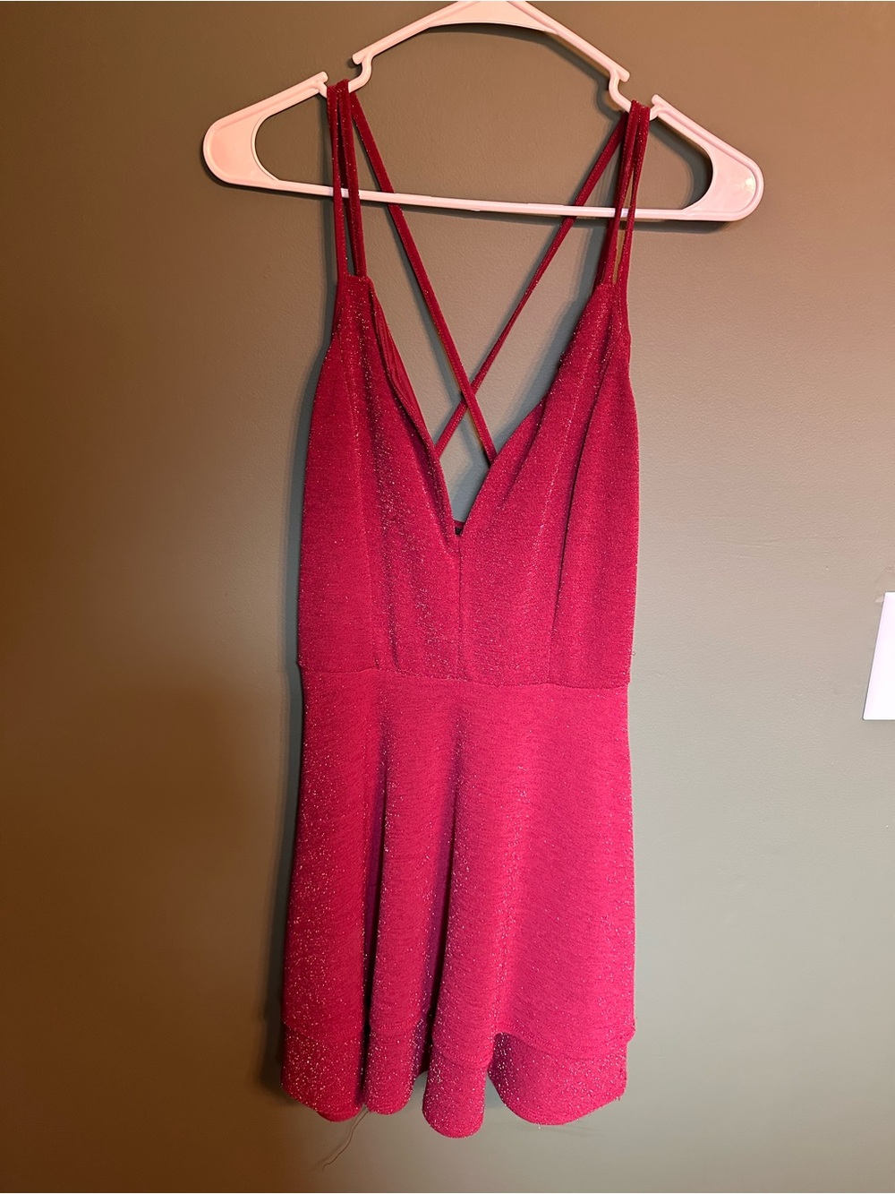 Rue21 Red Glitter V-Neck Mini Dress with Crisscross Straps